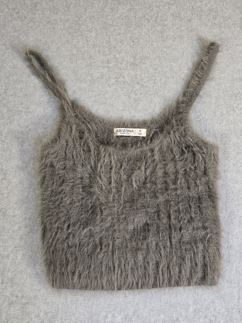 Arizona Jean Co Fuzzy Eyelash Knit Tank Top Gray Y2K Size M